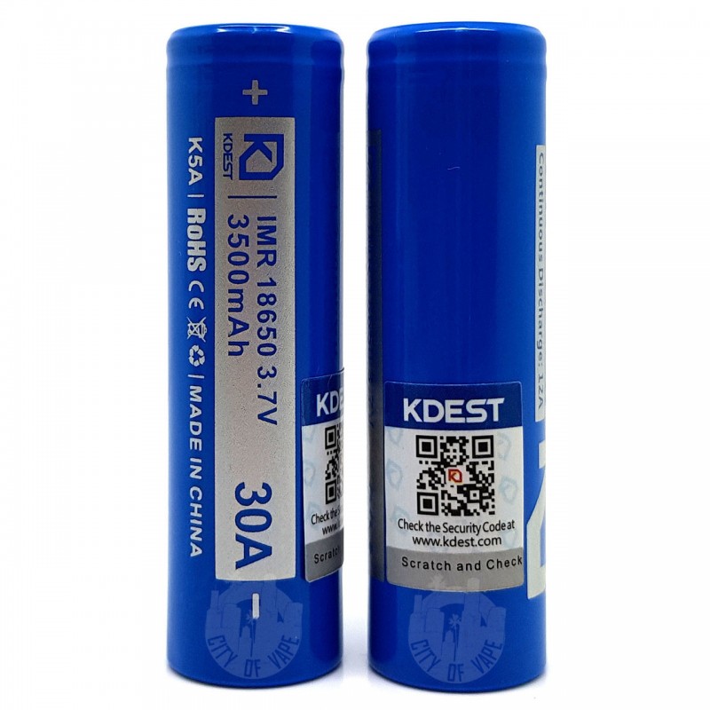 KDEST K5A IMR 18650 3.7V 3500mAh 30A High Drain Rechargeable Battery